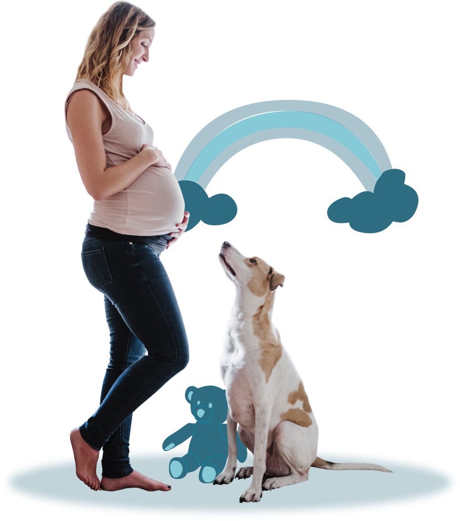 imagem de futura mamã com um cão