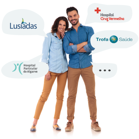 imagem com casal e logotipos dos prestadores da rede medica keepwells